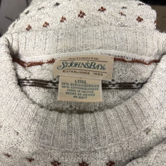 VTG St John’s Bay Sweater L Tall Ivory Thick Grandpa Cotton Pullover Crew Neck - Picture 3 of 4